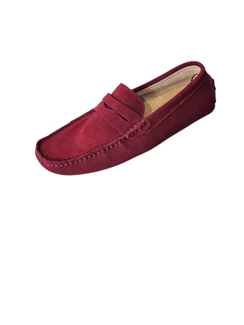 JIONS Suede Leather Driving Penny Loafers Moccasin Shoe Red Men 8.5 Women 10 New